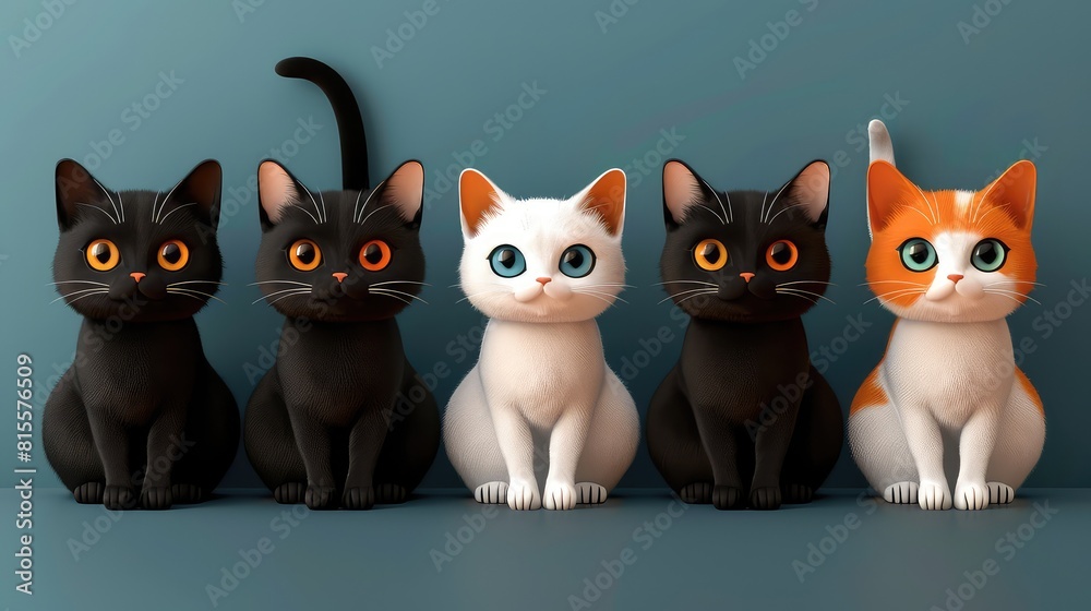 Obraz premium Seamless Poster of Adorable Cartoon Cat Characters in Various Poses and Emotions, Ideal for Cat Lovers and Enthusiasts