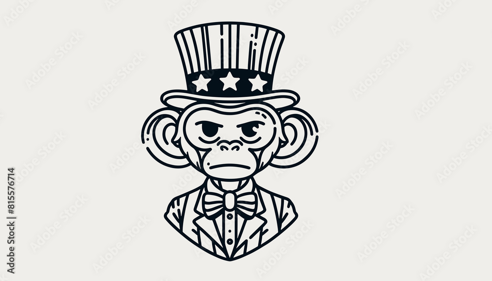 Monkey 4th July Line Art Celebration USA (United State) Art Cute Cartoon For Independence Day Animal Patriotic with American Flag Memorial Day Clip Art Monkey 4th July Line Art Celebration USA (United State) Art Cute Cartoon For Independence Day Animal Patriotic with American Flag Memorial Day Clip Art