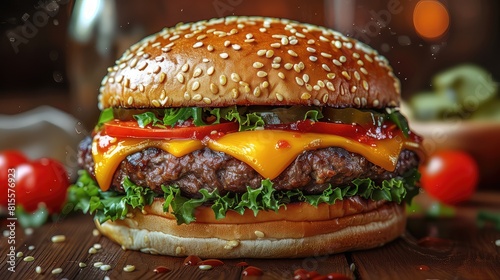 Unhealthy Lifestyle Concept  Illustration of an Oversized  Unattractive Hamburger Symbolizing Obesity and Poor Nutrition