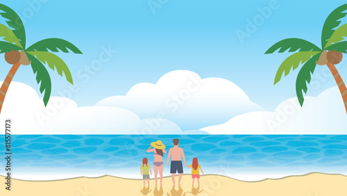 夏に家族で海水浴イラスト