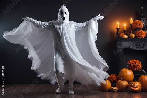 Halloween ghost with pumpkins