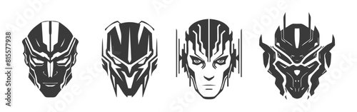 set of black design of robot heads