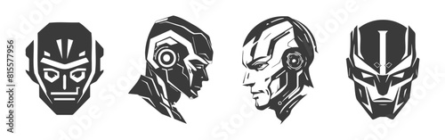 set of black design of robot heads