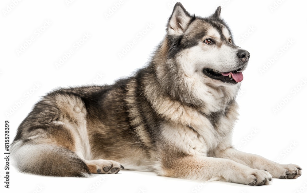 An exuberant Alaskan Malamute sits attentively, its tongue out in a happy pant and eyes sparkling with joy. The robust build and lush coat highlight the breed's adaptability to cold climates. An exuberant Alaskan Malamute sits attentively, its tongue out in a happy pant and eyes sparkling with joy. The robust build and lush coat highlight the breed's adaptability to cold climates.