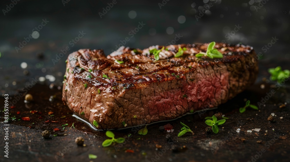 Close-up of a premium bison steak, highlighting the unique texture and flavor characteristics, perfect for gourmet advertising, isolated background Close-up of a premium bison steak, highlighting the unique texture and flavor characteristics, perfect for gourmet advertising, isolated background