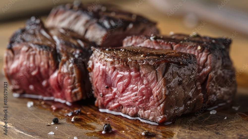 Close-up of a premium bison steak, highlighting the unique texture and flavor characteristics, perfect for gourmet advertising, isolated background Close-up of a premium bison steak, highlighting the unique texture and flavor characteristics, perfect for gourmet advertising, isolated background