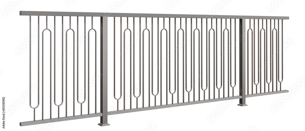 3D illustration features a steel ironwork balustrade, embodying the clean aesthetic of modern architecture (transparent background). Ideal for showcasing minimalist design projects. 3D illustration features a steel ironwork balustrade, embodying the clean aesthetic of modern architecture (transparent background). Ideal for showcasing minimalist design projects.