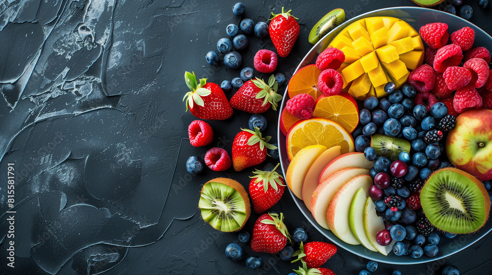 Photo of Plate of Fruit on a Black Background Photo of Plate of Fruit on a Black Background