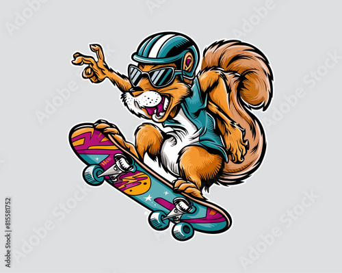 Squirrel skateboard tricks vector, Generative AI