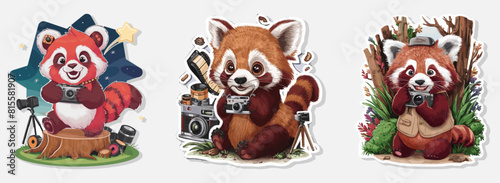 Red panda takes photos with a camera vector, Generative AI