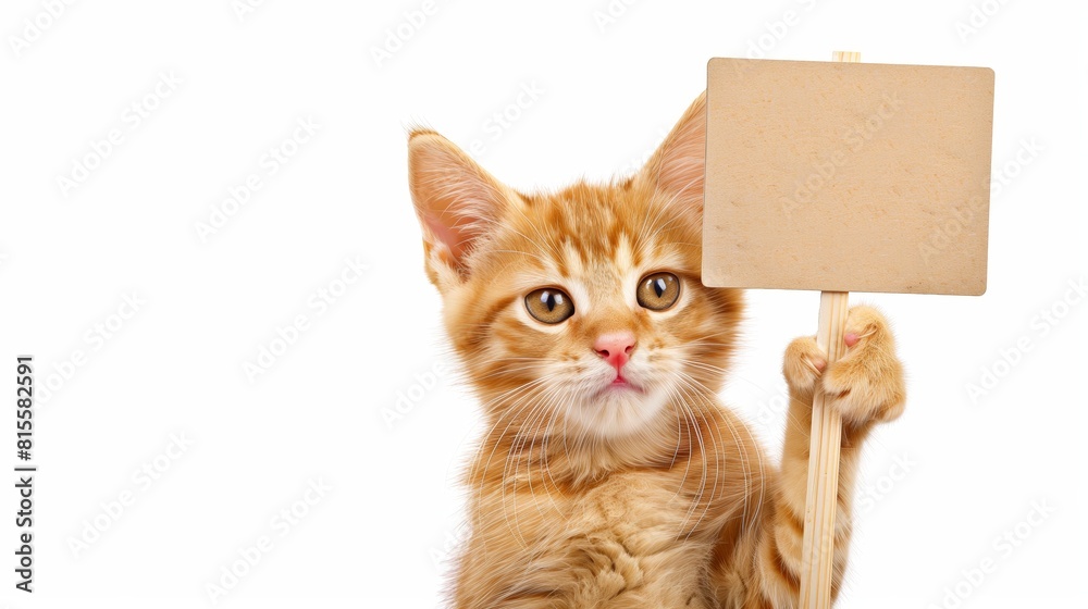 cute cat Holding Blank Sign isolated on white background cute cat Holding Blank Sign isolated on white background