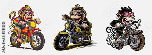 Happy monkey rides a motorcycle vector, Generative AI