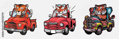 Tiger drives a truck with confidence vector, Generative AI
