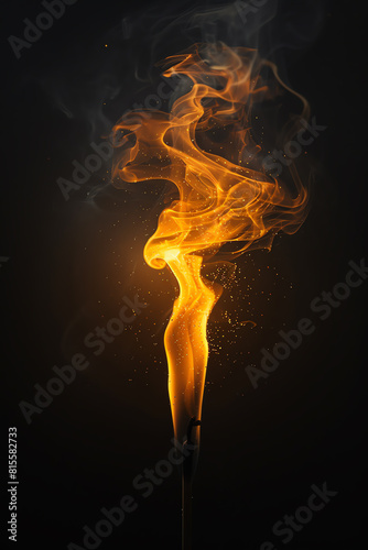 Stunning visual of a sculptural flame, twisting and turning with sparks, captured against a dark, moody background.