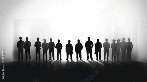 Diverse Professional Silhouettes: Multicultural Teamwork Concept with Business Professionals Standing Together, Reflecting Occupation Diversity and Unity in Corporate Environment.