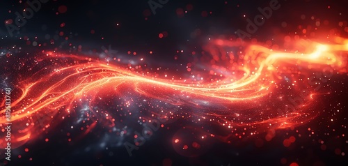 Quantum data stream  dynamic red and black swirls  close up on flowing data lines  vivid colors  Double exposure silhouette with a vortex