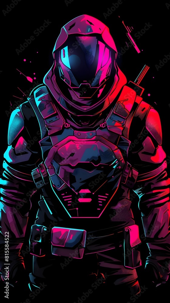 Cybernetic Esports Warrior in High Tech Suit with Advanced Weaponry on Moody Backdrop Cybernetic Esports Warrior in High Tech Suit with Advanced Weaponry on Moody Backdrop
