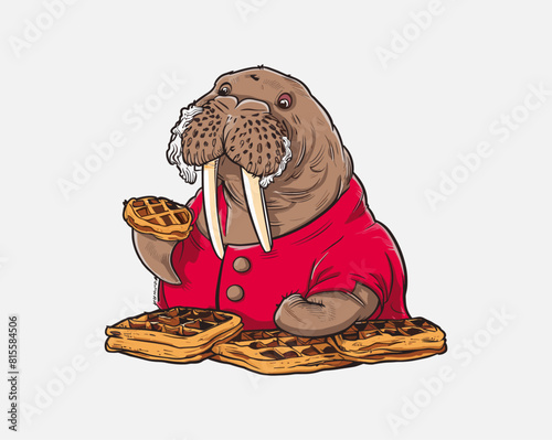 Walrus with whipped cream loves waffles, Generative AI