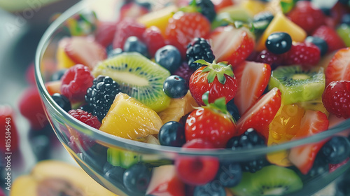 Photo of Colorful Fruit Salad in a Glass Bowl