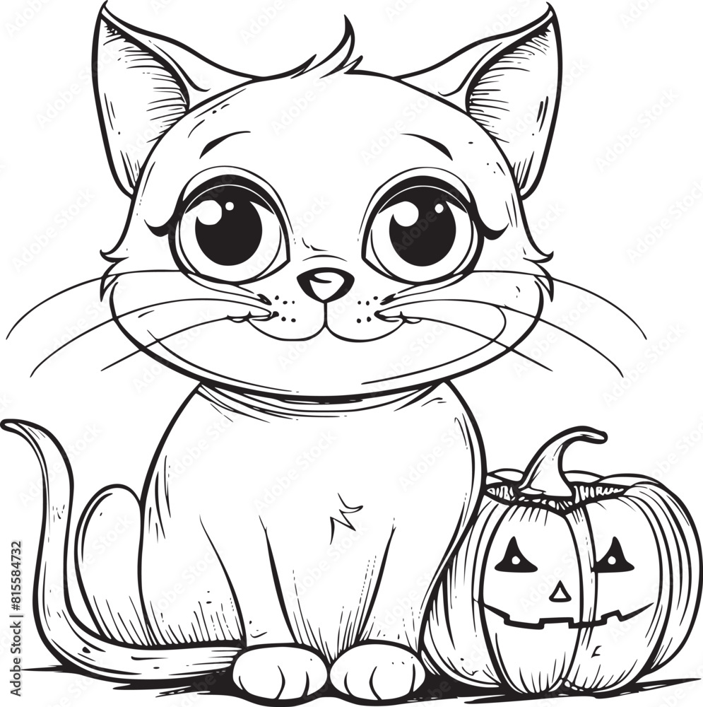 Cute Halloween Cat coloring page
