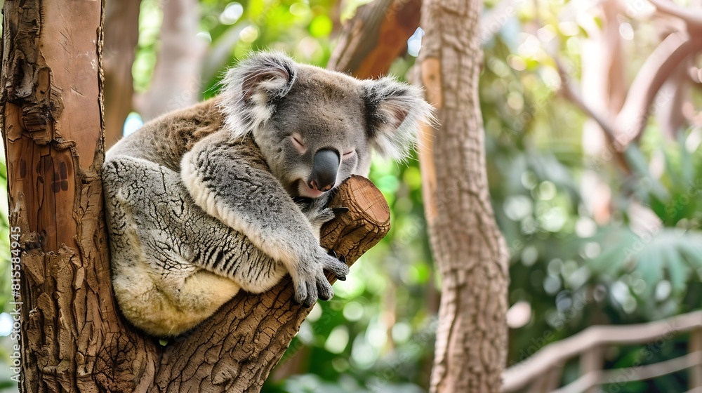 koala resting and sleeping on his tree with a cute smile : Generative AI koala resting and sleeping on his tree with a cute smile : Generative AI
