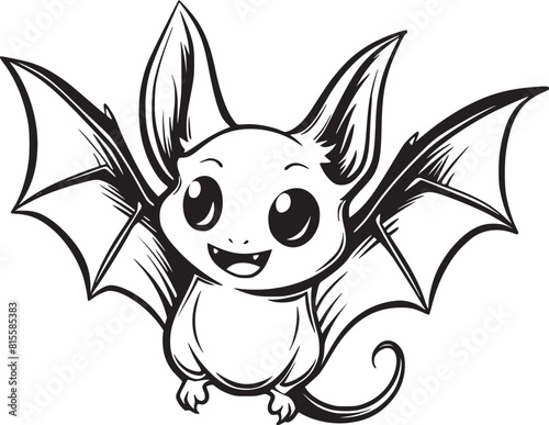 cute black and white bat smiling clip art preview