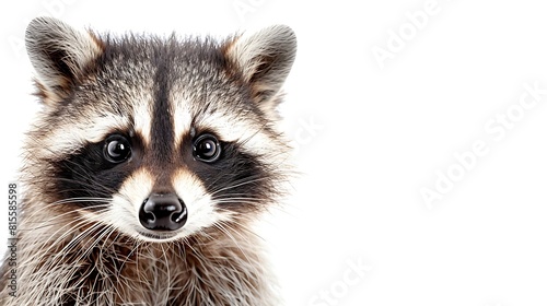 Portrait of a cute funny raccoon closeup isolated on white background : Generative AI © The Little Hut