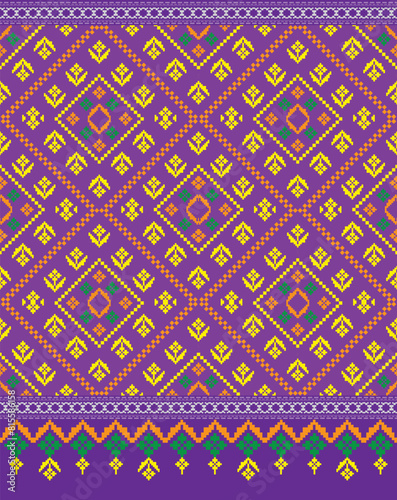 Graphic design patterns on fabric and textiles.