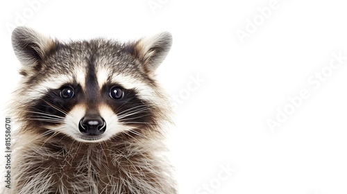 Portrait of a cute funny raccoon closeup isolated on a white background : Generative AI