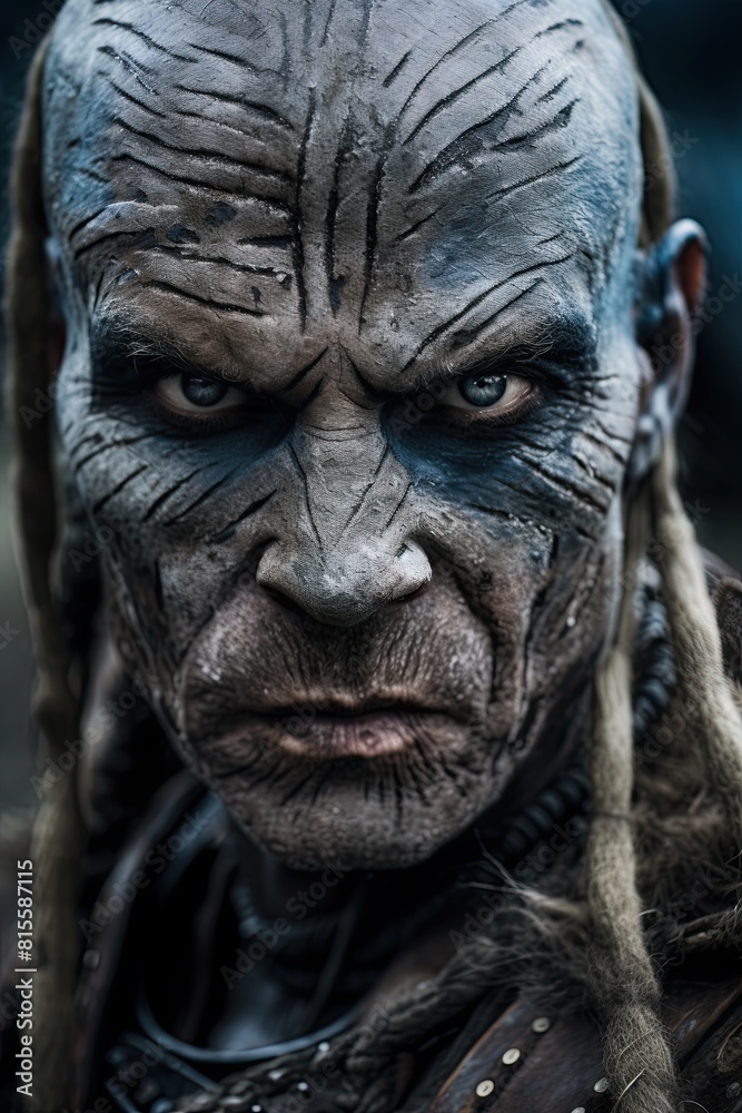 Angry tribal warrior. Closeup Portrait. Ai generative Angry tribal warrior. Closeup Portrait. Ai generative
