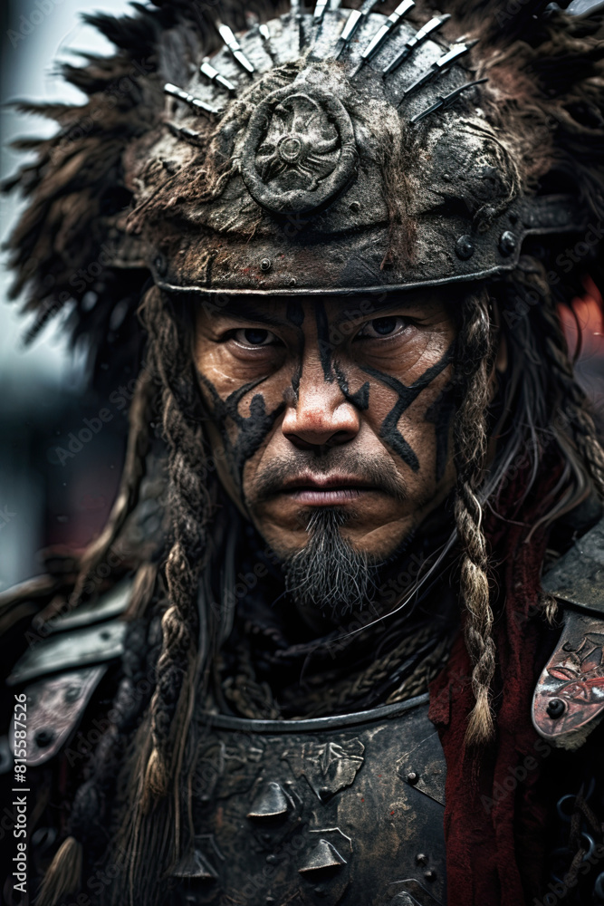 Chinese ancient warrior. Closeup portrait. Ai Generative