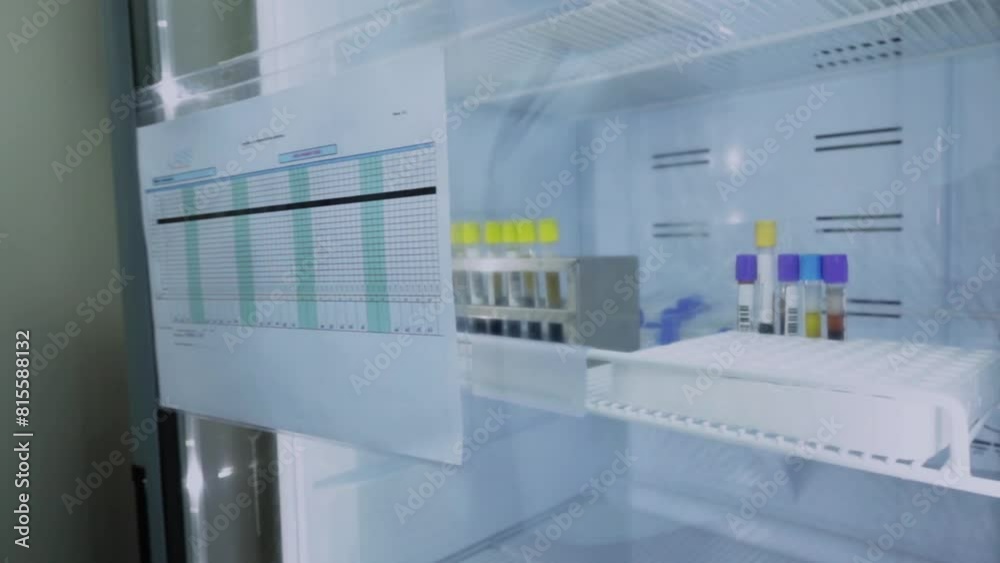 doctor opening refrigerator to place blood sample inside 60fps