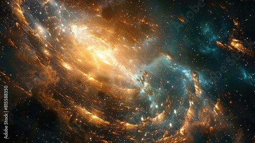 a depiction of a galaxy, with swirling arms of stars and dust. The colors are vibrant and saturated, giving the image an almost surreal quality. photo