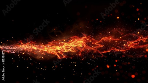 Red fire spark which is flying up. Burning glowing particles