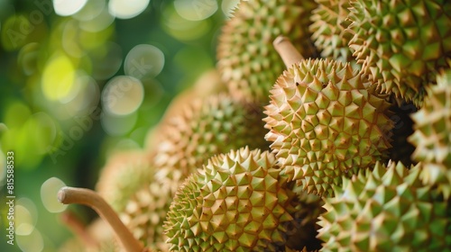 A durian is a tropical fruit that is large and has a spiky, hard outer shell.