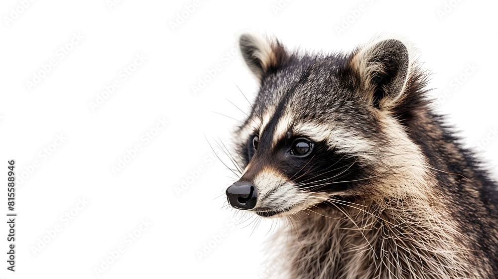 Portrait of a cute funny raccoon closeup isolated on white background : Generative AI Portrait of a cute funny raccoon closeup isolated on white background : Generative AI