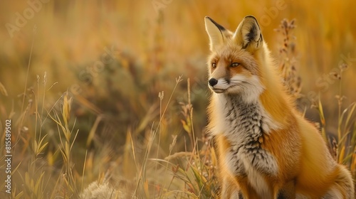 Red fox Vulpes vulpes in autumn tundra portrait Dempster Highway : Generative AI photo
