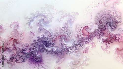 Intricate  lace-like patterns in shades of purple and pink  forming a delicate and detailed abstract design on a white background.
