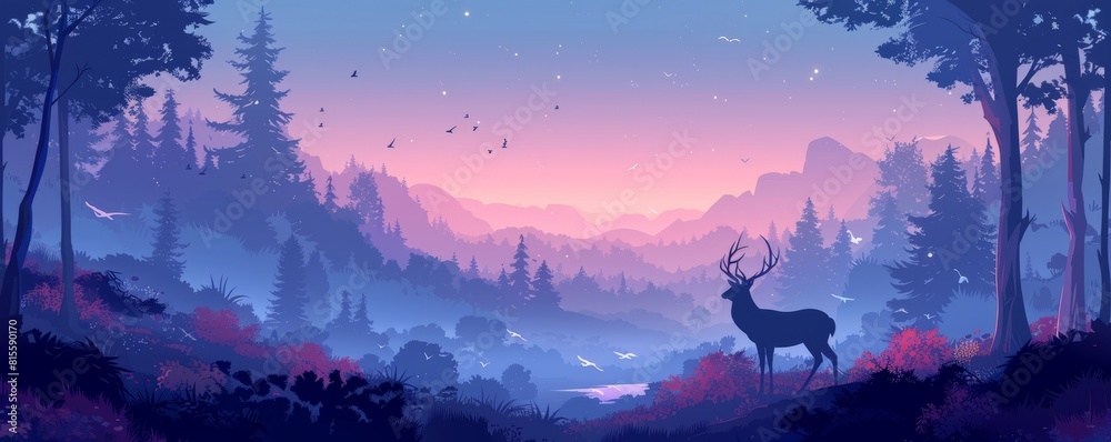 Fototapeta premium A mystical realm of ancient forests and hidden valleys, where mythical creatures and legendary beasts roam free. illustration.
