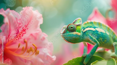 Chameleon on the flower Beautiful extreme closeup   Generative AI