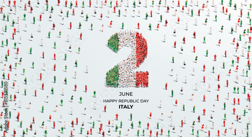 Happy Republic Day Italy. A large group of people form to create the number 2 as Italy celebrates its Republic Day on the 2nd of june. Vector illustration.