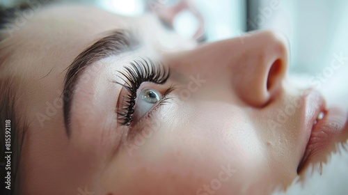 Eyelash removal procedure. Woman with long lashes in a beauty salon