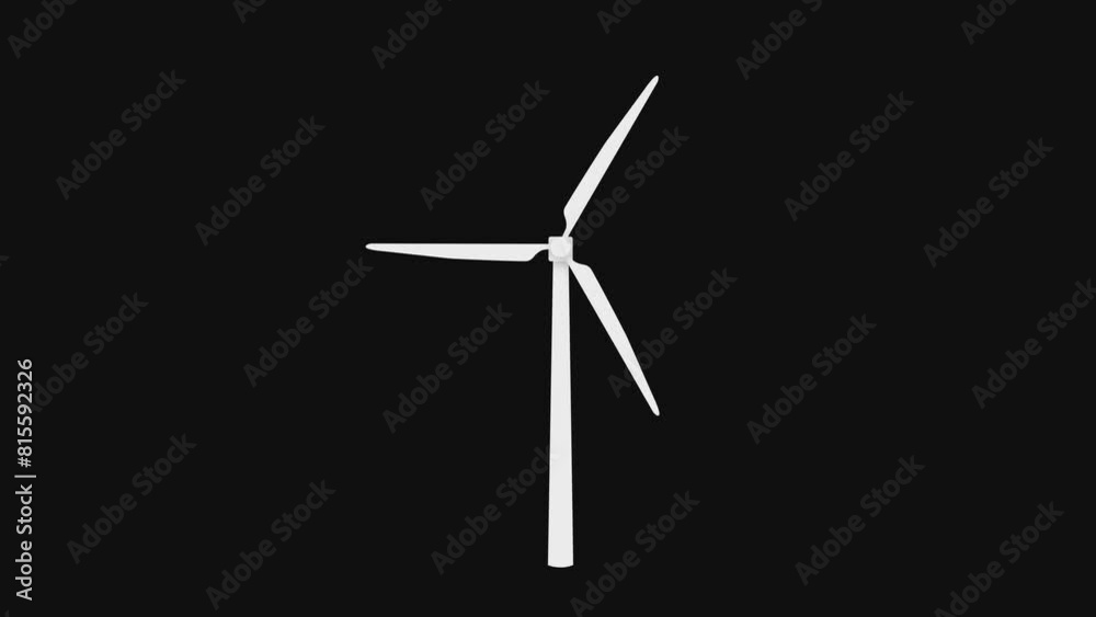 An animated white windmill appears on a black background with an oscillating effect. Green energy. The concept of preserving the environment An animated white windmill appears on a black background with an oscillating effect. Green energy. The concept of preserving the environment