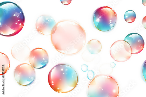 Multicolored soap bubbles on a white background, backdrop.