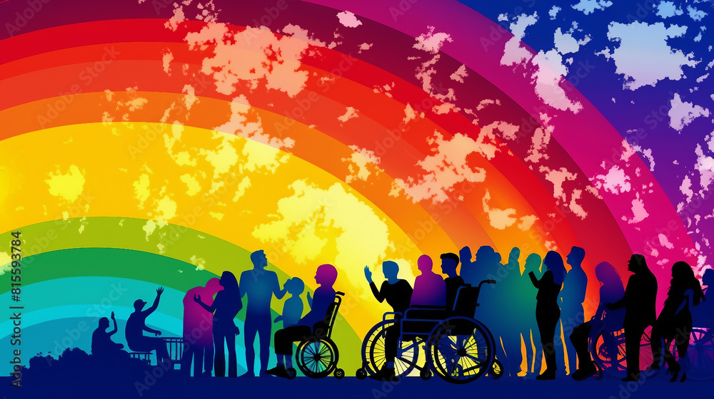 Silhouettes of diverse people, men, women, and disabled individuals in ...