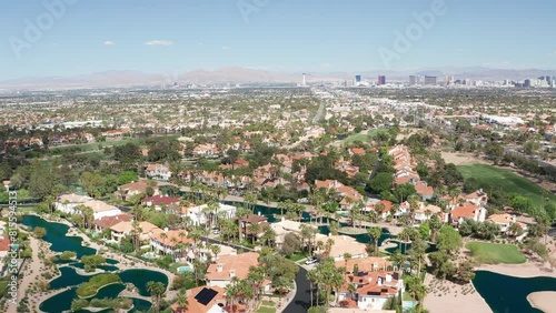Aerial shot of Las Vegas Summerlin luxury mansions, golf course, homes 12