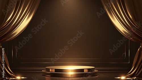 Golden Background Stage Podium with 3D Golden Platform and Lighting Rig, Abstract Golden Award Ceremony Plinth, Luxury Studio Black Display Showcase for Elegant Award Winner, 4K High Resolution