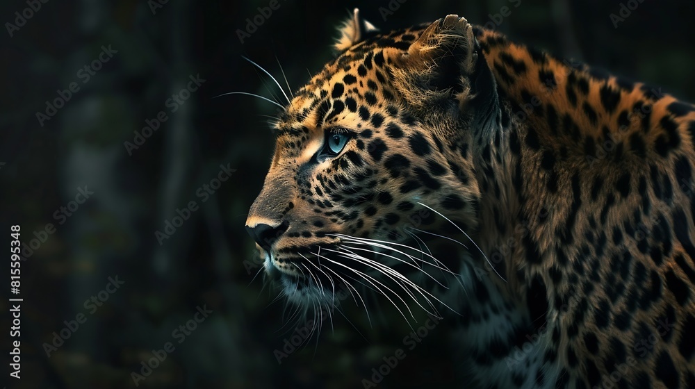 Fototapeta premium Close up adult leopard portrait Animal on dark background : Generative AI