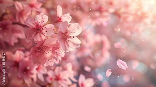 Light pink cherry blossoms with a blurred background.
