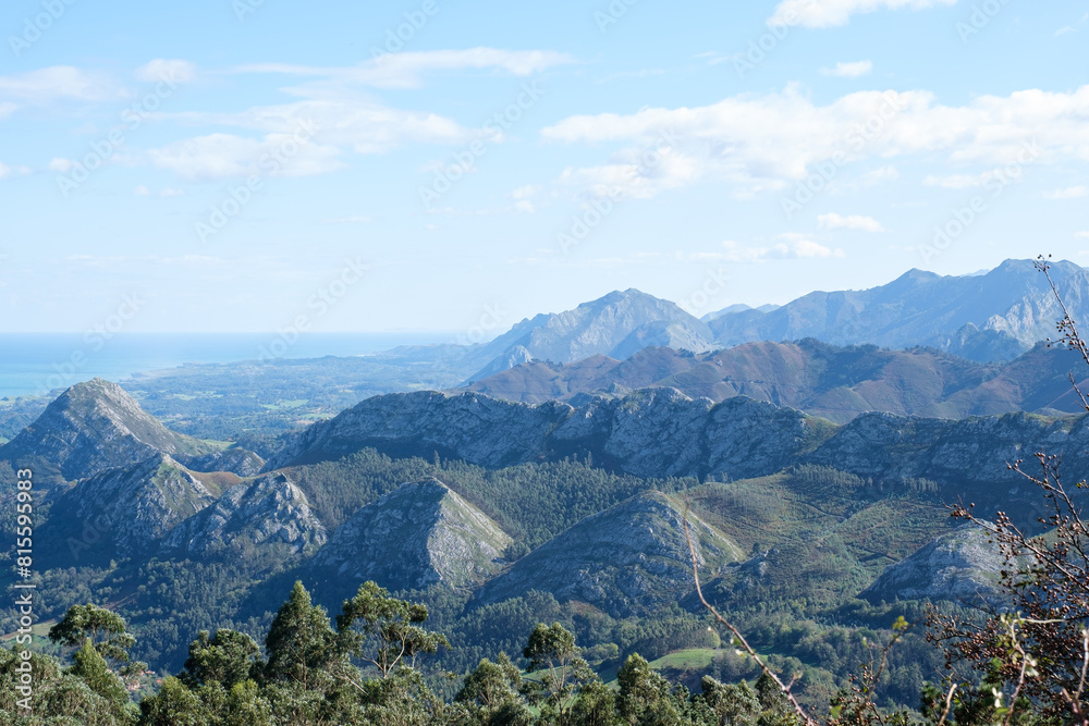 Views of a valley with several mountain peaks. Picos de Europa - Spain Views of a valley with several mountain peaks. Picos de Europa - Spain